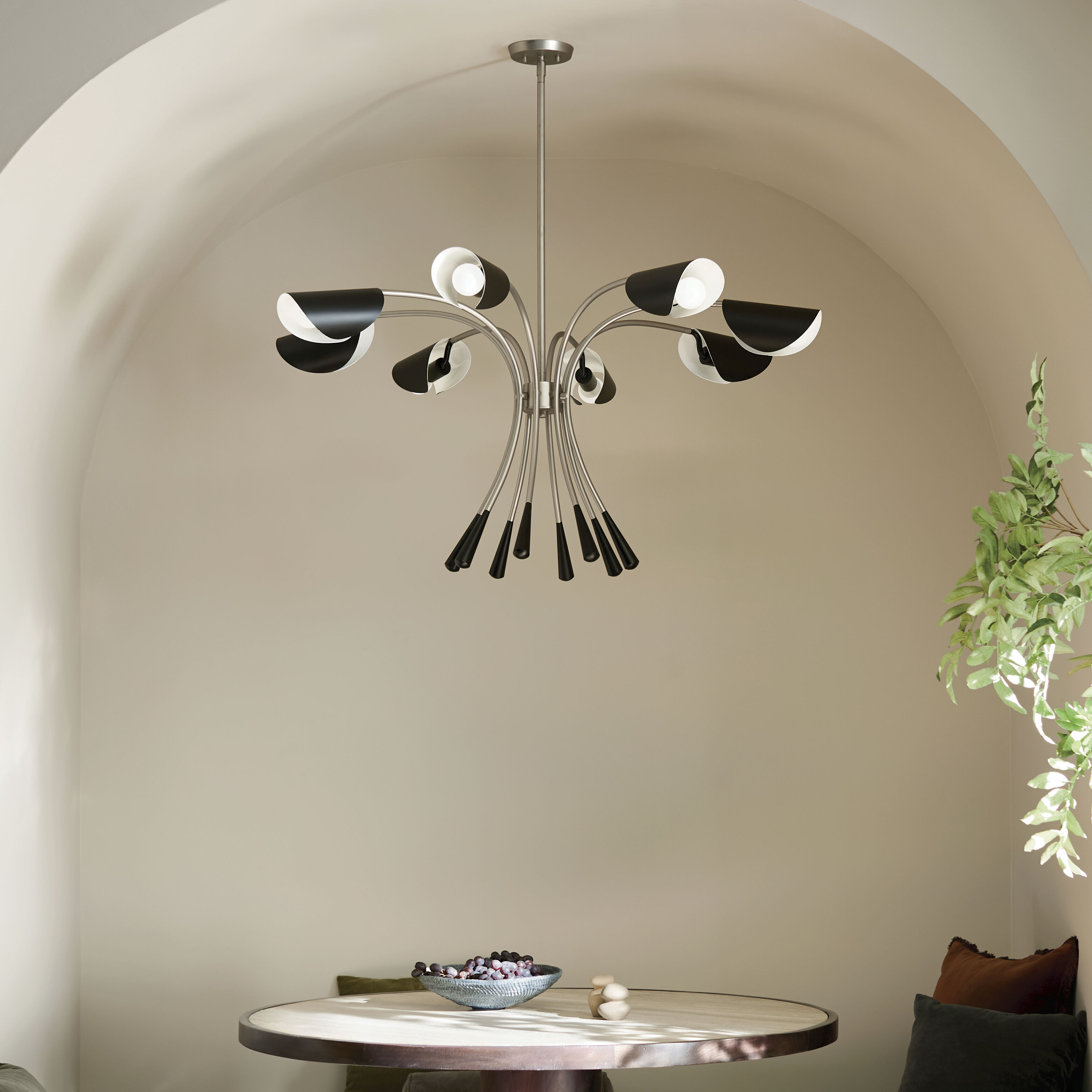 Arcus LED 45.5 inch Satin Nickel with Black Chandelier Ceiling Light